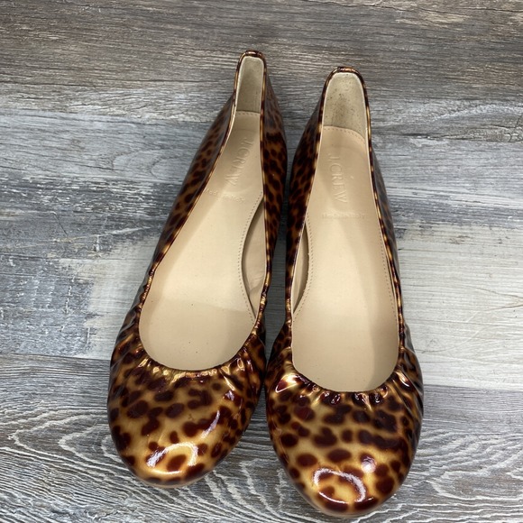 J. Crew sz 7 Tortoise Cece Patent Leather Ballet Flats Leopard Italy 49254 Sz 7 - Picture 5 of 11